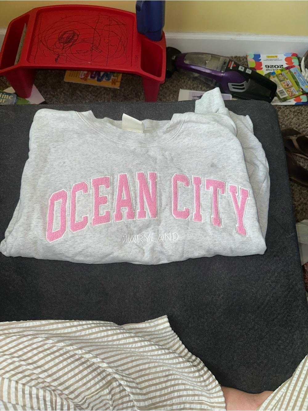 Ocean Drive Gray Sweatshirt with Pink "Ocean City" Lettering